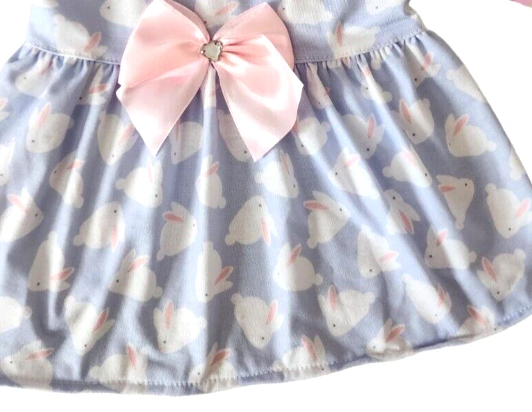 Vestido Wag N Woof púrpura, rosa y blanco conejitos, gema, lazo satinado cachorro/perro, XS Foto 3 de 4