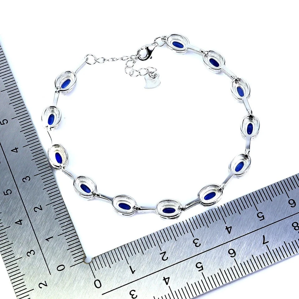 PULSERA RICA CIANITA AZUL ACIANO CON CIRCONITA CÚBICA BLANCA PLATA ESTERLINA 925 14KWGP TALLA 7 Foto 3 de 3