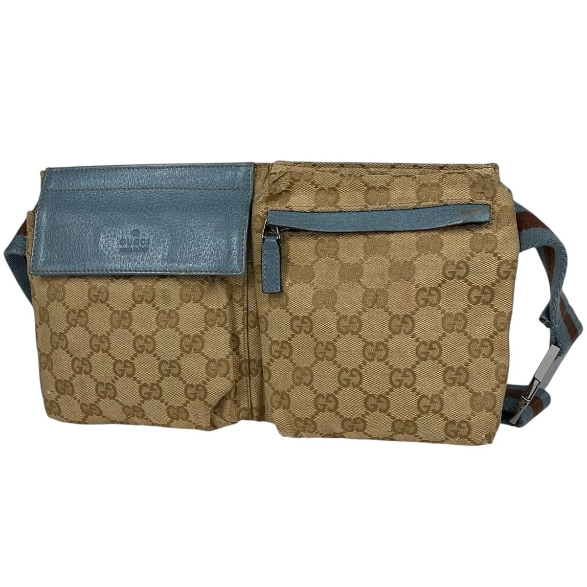 GUCCI GG Motif Sac Taille Body Bag Body Bag GG Toile Beige Bleu Clair 28...