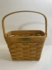 Longaberger 1992 Edition Dresden Basket Wooden Weave No Liner Signed Swing Handl
