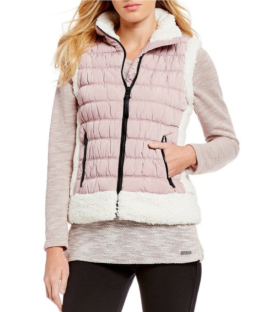 New Calvin Klein Performance Pink Quilted Puffer Zip Vest Sherpa.SZM