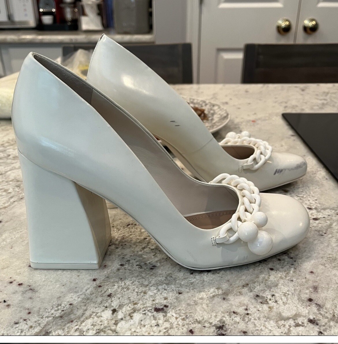 Tory Burch Addison Ivory Leather Block Heel Runway Shoes sz Tory Burch Addison Ivory Leather Block Heel Runway Shoes sz