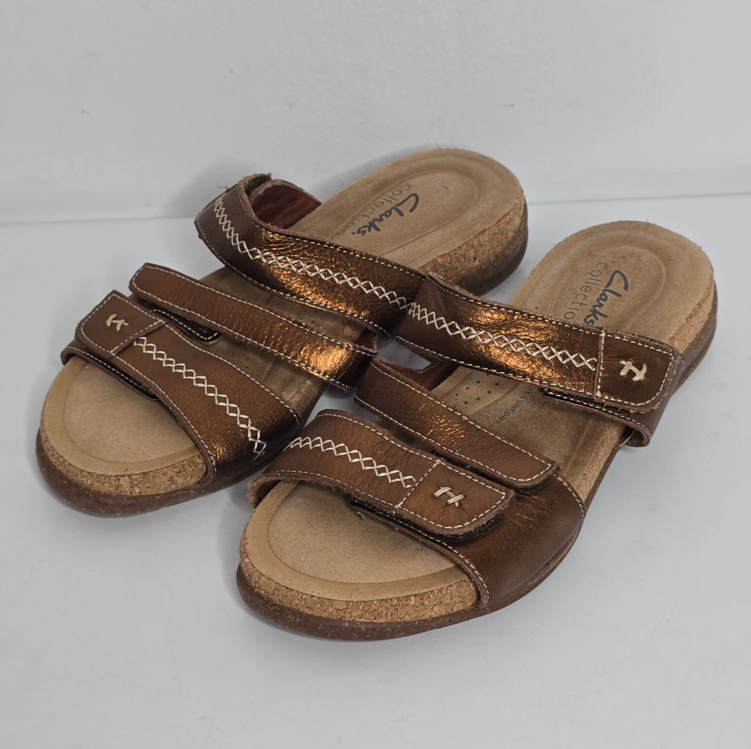 Sandali donna Clarks 6 5 Roseville rame metallizzato slip on slide regolabili