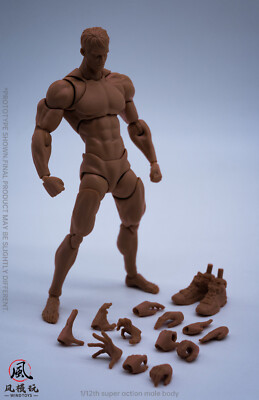 WIND TOYS  1/12 Black Male Muscle Super Flexible Body Head For 6''Action Figure