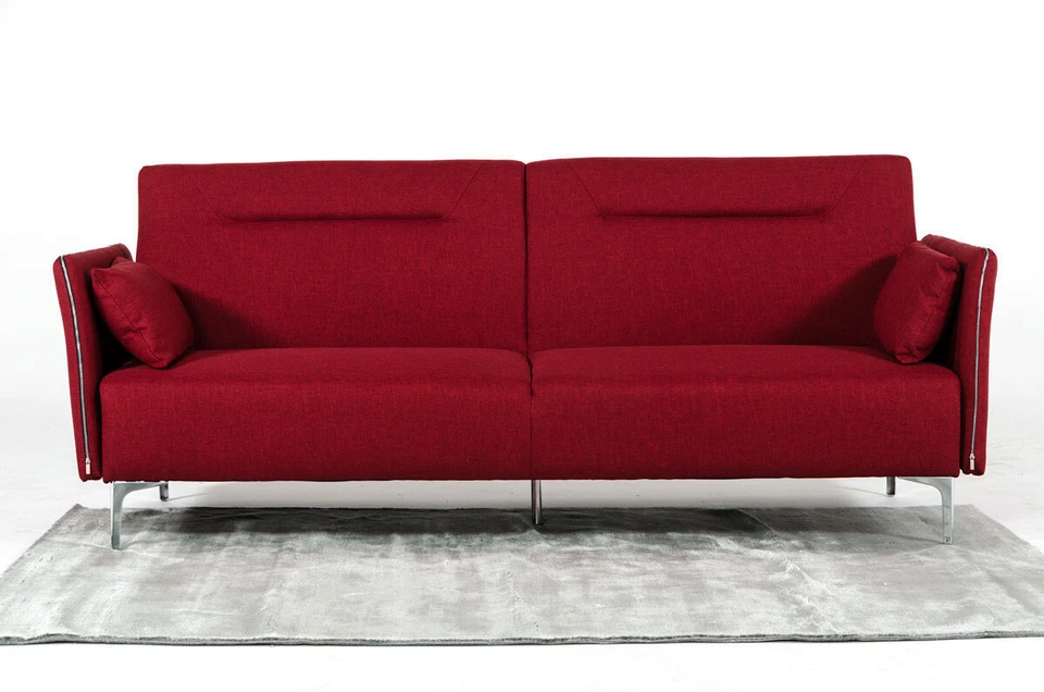 Sofá cama individual Davenport Mid-Century de tela roja Foto 2 de 4