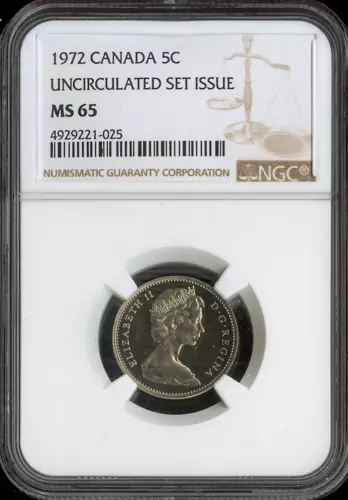 1972 Canada 5 Cents 5C NGC MS65 - Quality