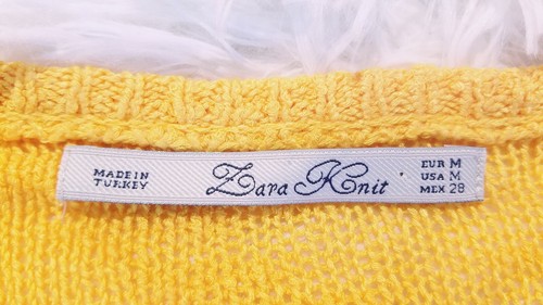Zara Knit Women Medium Sweater Lightweight Pullover Scoop Yellow Long Sleeve - Picture 4 of 5