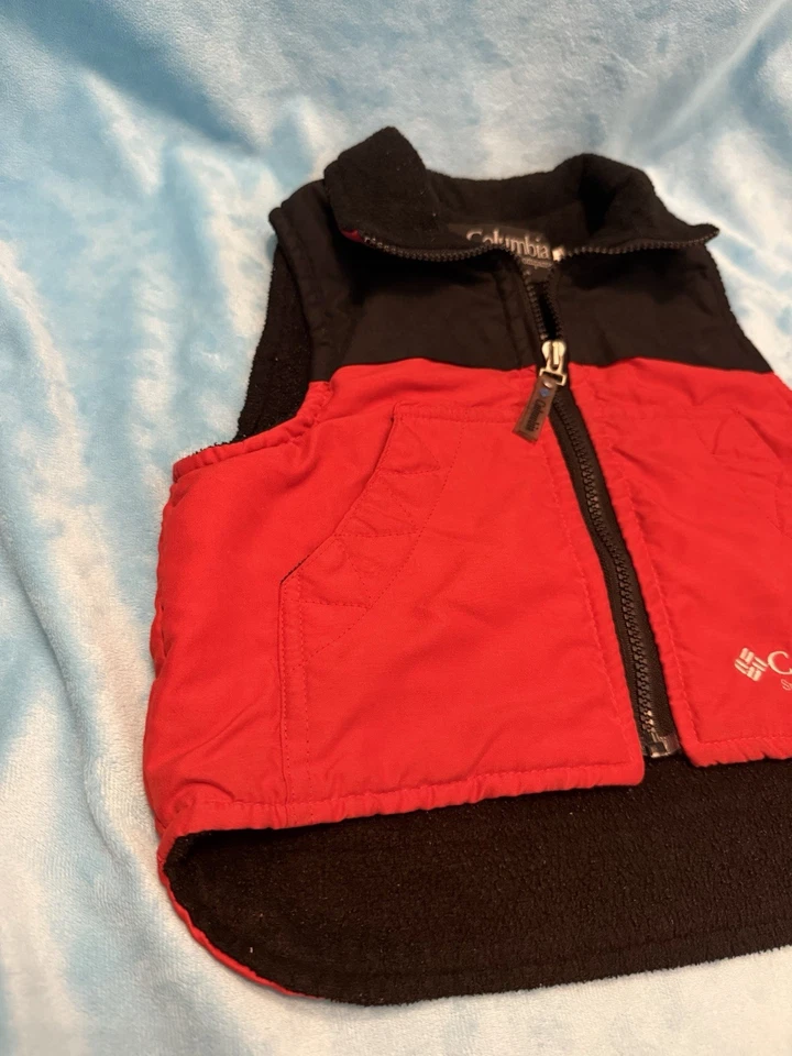 Chaleco Columbia Unisex Niños Ligero Rojo Negro 100% Algodón Polar Cremallera Talla 4 Foto 3 de 4