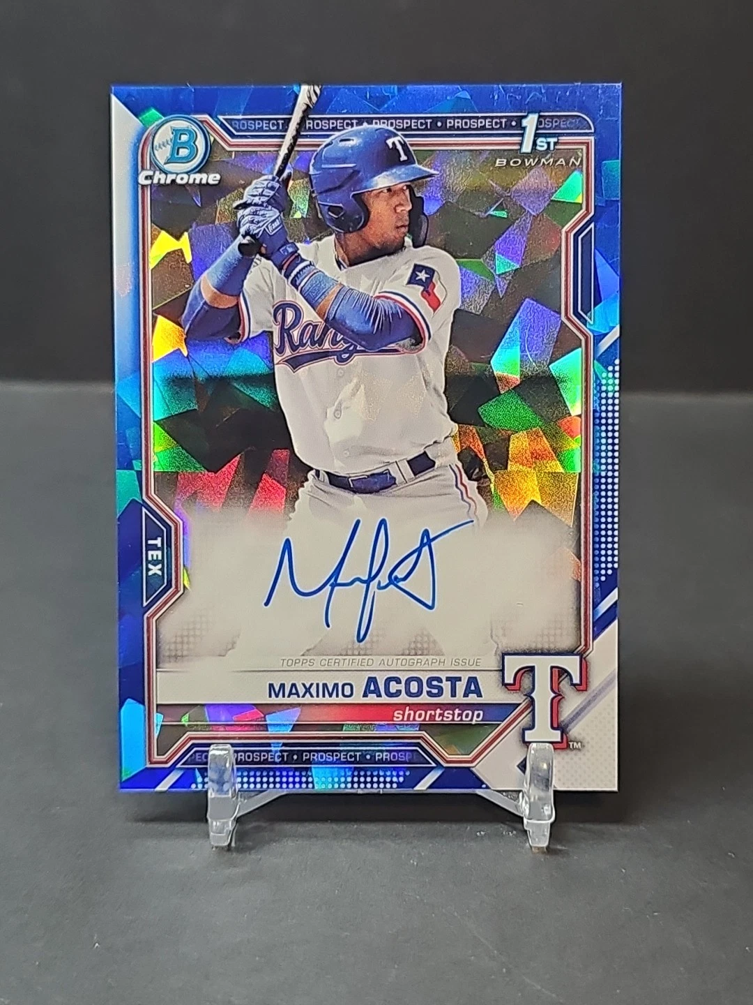 2021 Bowman Sapphire Maximo Acosta Chrome Auto 1st #BSPA-MAC Rangers