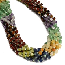 05 Multi-color Gemstone Smooth Cube Shape Beads Size 4mm 15" Strand