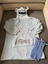 Primark Disney stitch hooded blanket L/XL with some slipper socks fits uk 5