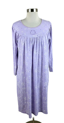 Calida Switzerland Purple Floral Long 100% Cotton Night Gown Size XS