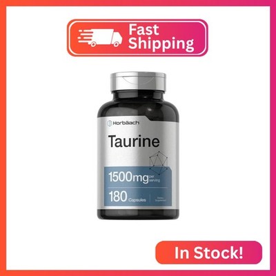 Horbäach Taurine 1500mg | 180 Capsules | Amino Acid Supplement | Non-GMO and Glu