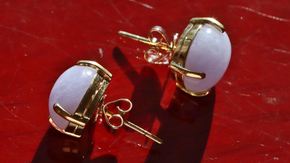 Pendientes oro amarillo 18k 10,00ct lavanda jadeíta natural tachuela 6,10gr N3756 Foto 4 de 4