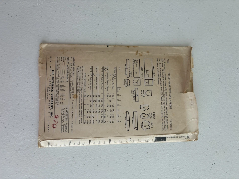 Butterick 2129 Size Girl’s 3 Pinafores And Aprons Vintage - Image 2 of 2