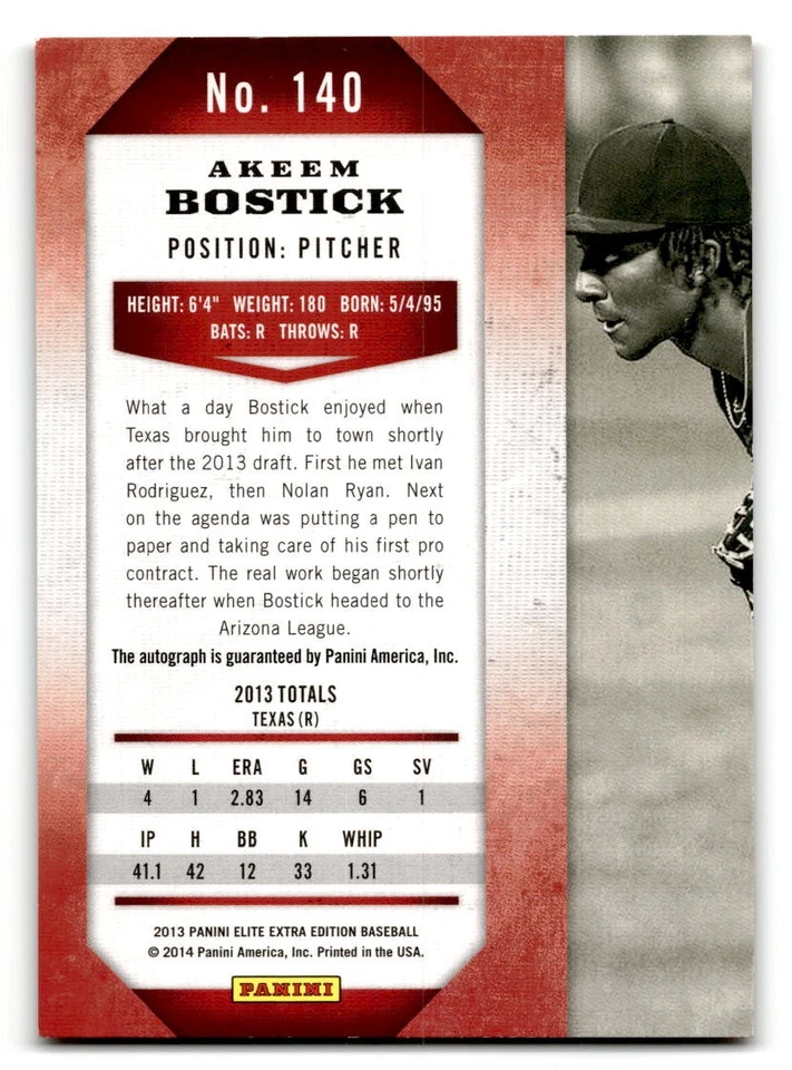 2013 Panini Elite Extra Edition #140 Akeem Bostick #/674 Texas Rangers Auto - Image 2 of 2