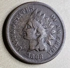 1868 Indian Head Cent Penny Key Date Fine F Almost Very Fine VF Brown 1c