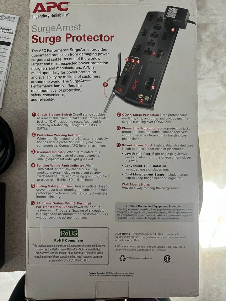 APC P11VNT3 11 Outlet 3020 Joules Surge Protector Power Strip - Black - Image 2 of 2