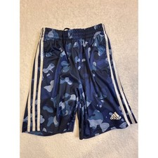 Adidas Boys Blue Camo Athletic Shorts Size M 10/12 Navy Striped Gym Basketball