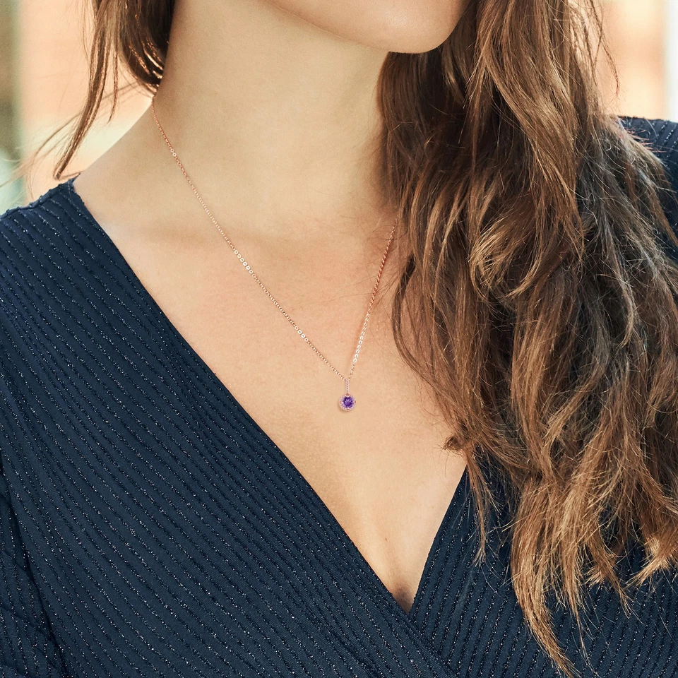 1.26 Ct Round Purple Amethyst 18K Rose Gold Plated Silver Pendant - Image 3 of 3