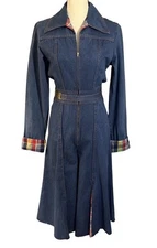VTG 70s Faded Glory Denim Jean  Jumpsuit Culotte Plaid Inset Disco Vintage Sz 11