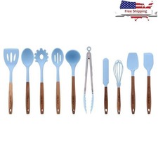 10-Piece Silicone Acacia Wood Cooking Utensils Set High-Temp Nonstick Tools New