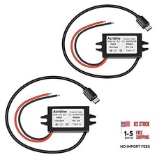 DC 12V/24V to 5V USB C Buck Converter 3A 15W Type-C Output Charging 2-pack