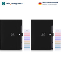 FäChermappe A4 Schwarz Erweiterbar Mit Druckknopf 5 Taschen 2Er Set BüRo Schule