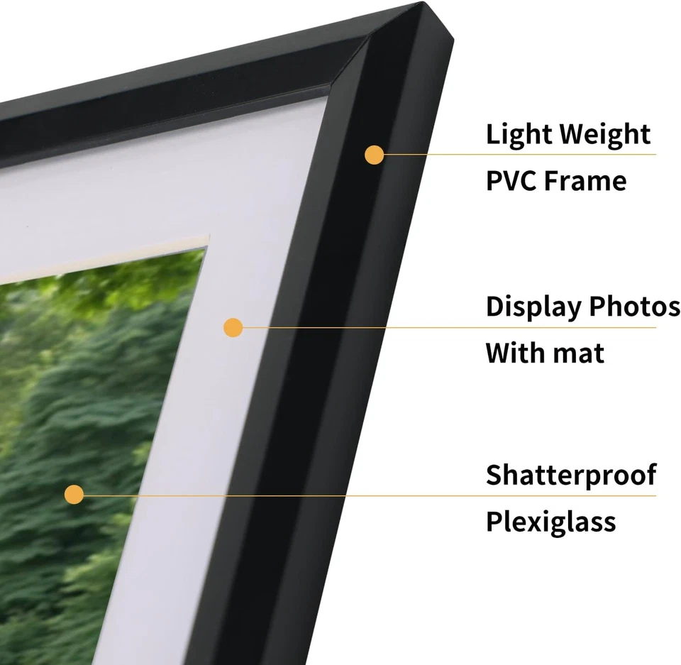 5X7 Picture Frame Set of 6, Display 4X6 Picture with Mat or 5X7 without Mat, Bla - Image 3 of 4
