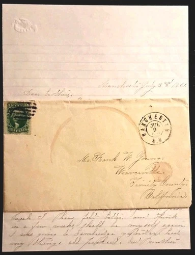 35 Civil War Era- Rare Early California Cover & Letter at Beginning of Civil War