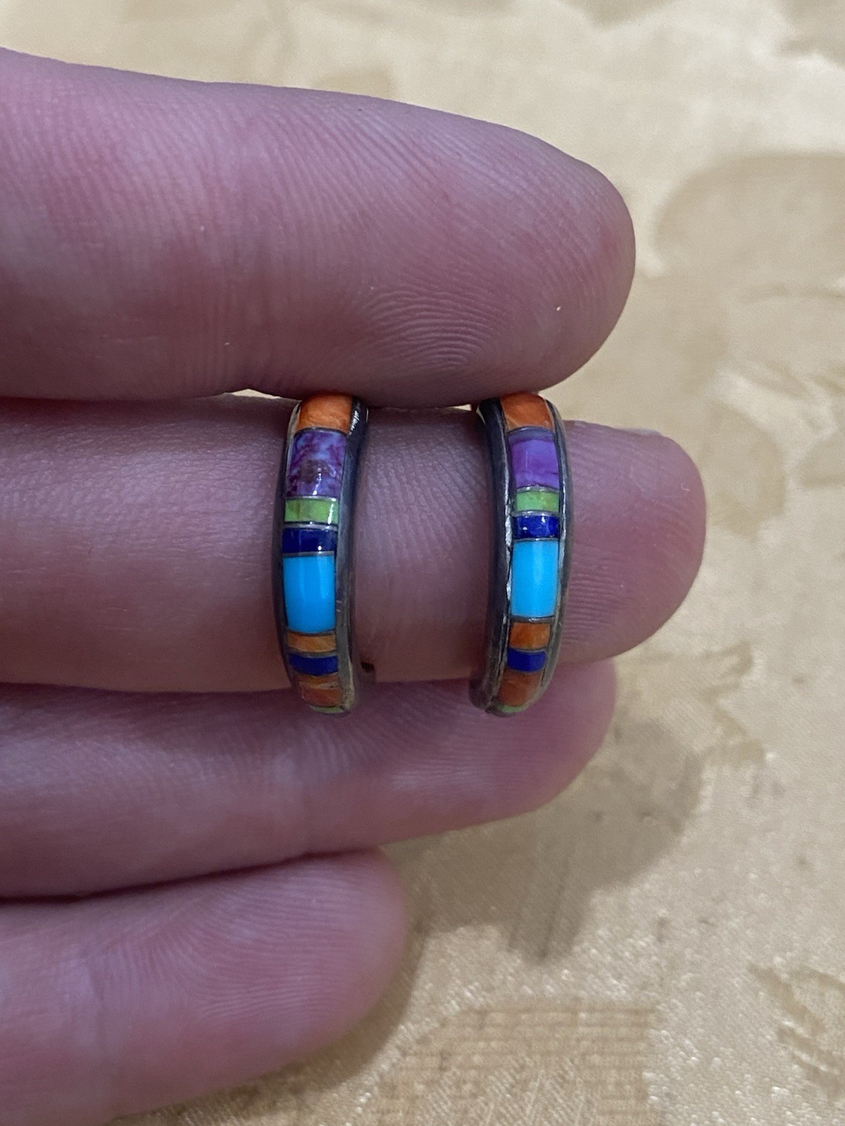 CE NATIVE SIGNED MULTI STONE INLAY 925 STERLING S… - image 1