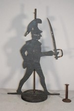RARE 19TH C SHEET IRON SOLDIER WITH SWORD WEATHERVANE IN GRUNGY OLD BLACK PAINT