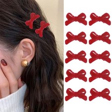 10PCS Mini Hair Bows - Retro Flocked Bow Clips, Small Hair Claws for Daily
