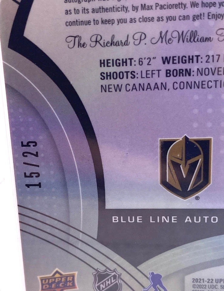 Camiseta deportiva automática Allure Blue Line 2021-22 Upper Deck/25 Max Pacioretty #38 en muy buen estado Foto 4 de 4