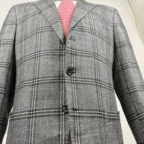 KITON Napoli Kaschmir Seide Mischung grau kariert Sport Mantel aufgesetzte Taschen 56 IT 46 US - Bild 2 von 22