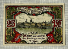 Notgeld - Moguncja - 1921 - 25 pf. - nr 860.1d - nadruk błyszczący bez numeru identyfikacyjnego