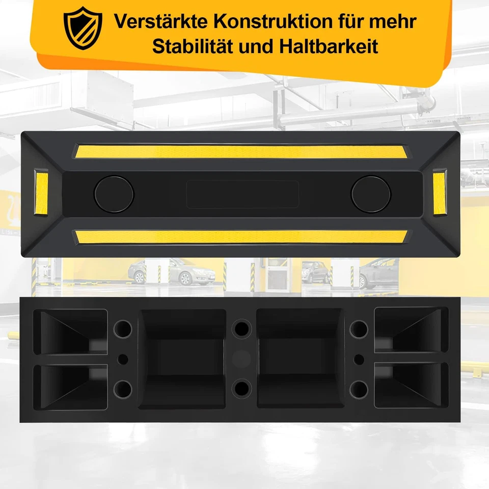2 Fermi Ruota in Gomma, 54 X 15 X 10 Cm, Limitatore Parcheggio Con Strisce Rifle - Immagine 3 di 4