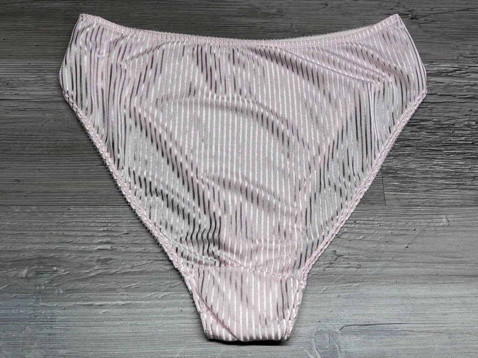 PB-11 Vintage 80s Pink High Leg Brief Panties Made in USA Size 5 Satiny Ribbed - Image 2 of 4
