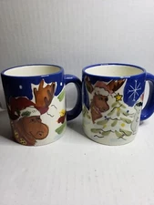 Harry & David Christmas Winter Holiday Coffee Tea Mug  Moose Set Of 2