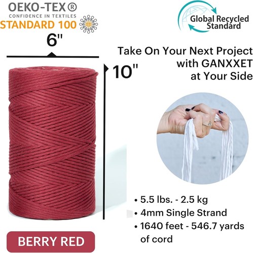 Thick 4mm Berry Red Macrame Rope - 1640 ft Sustainable Crafting Supplies - Picture 4 of 10