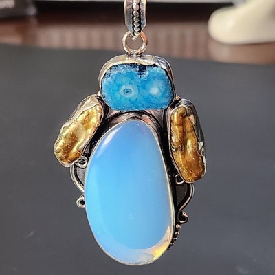 Opalite Sterling Silver Pendant Necklace, 1.75 Inch Stone, Gifts For Women