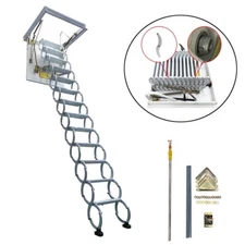 White Attic Pull Down Ceiling Loft Ladder Folding Carbon Steel 660lbs 13Steps