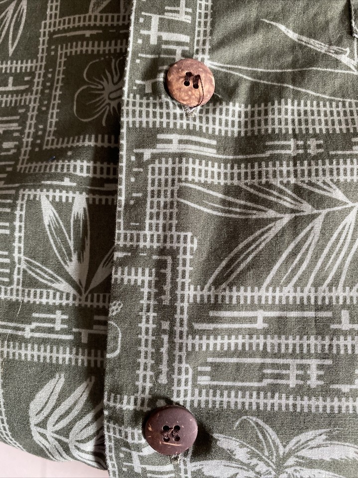 Palmwave Hawaiian Shirt Mens Sz Large Green Aloha Attire Palm Trees