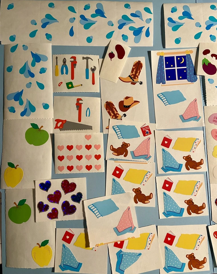 Lote De Pegatinas De Colección Mrs. Grossman’s Bebé, Corazones, Gotas De Lluvia, Vaquero, Comida Foto 2 de 4