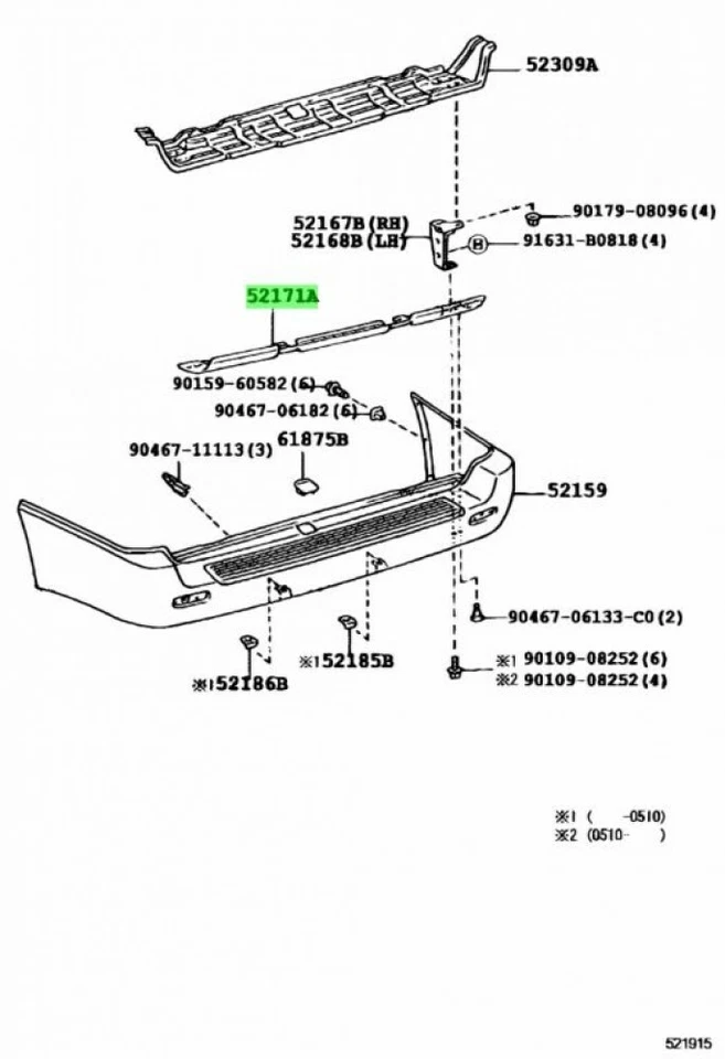 TOYOTA Genuino OEM Refuerzo, Parachoques Trasero, No. 1 LX470 UZJ100 52171-60010 Foto 2 de 2