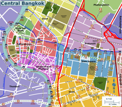 Bangkok Thailand Central District Road Street Map Poster Art Print