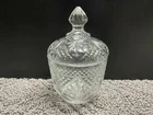 Vintage Anchor Hocking Prescut Clear Pineapple Pattern Condiment Jar Dish w/ Lid