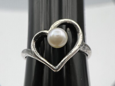 Shube Dakota West Sterling Silver Heart With Pearl Ring Sz