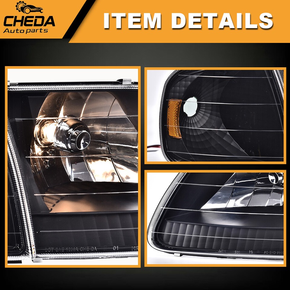 OEMASSIVE Chrome Headlights With Signals Clear Lens Chrome Headlights + LED Corner Lights For 1997-2003 Ford F150 & Expedition Headlights For Ford Expedition