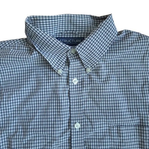 Structure Black White Mens L Dress Shirt Gingham Check Plaid Long Sleeve Vtg - Picture 3 of 11